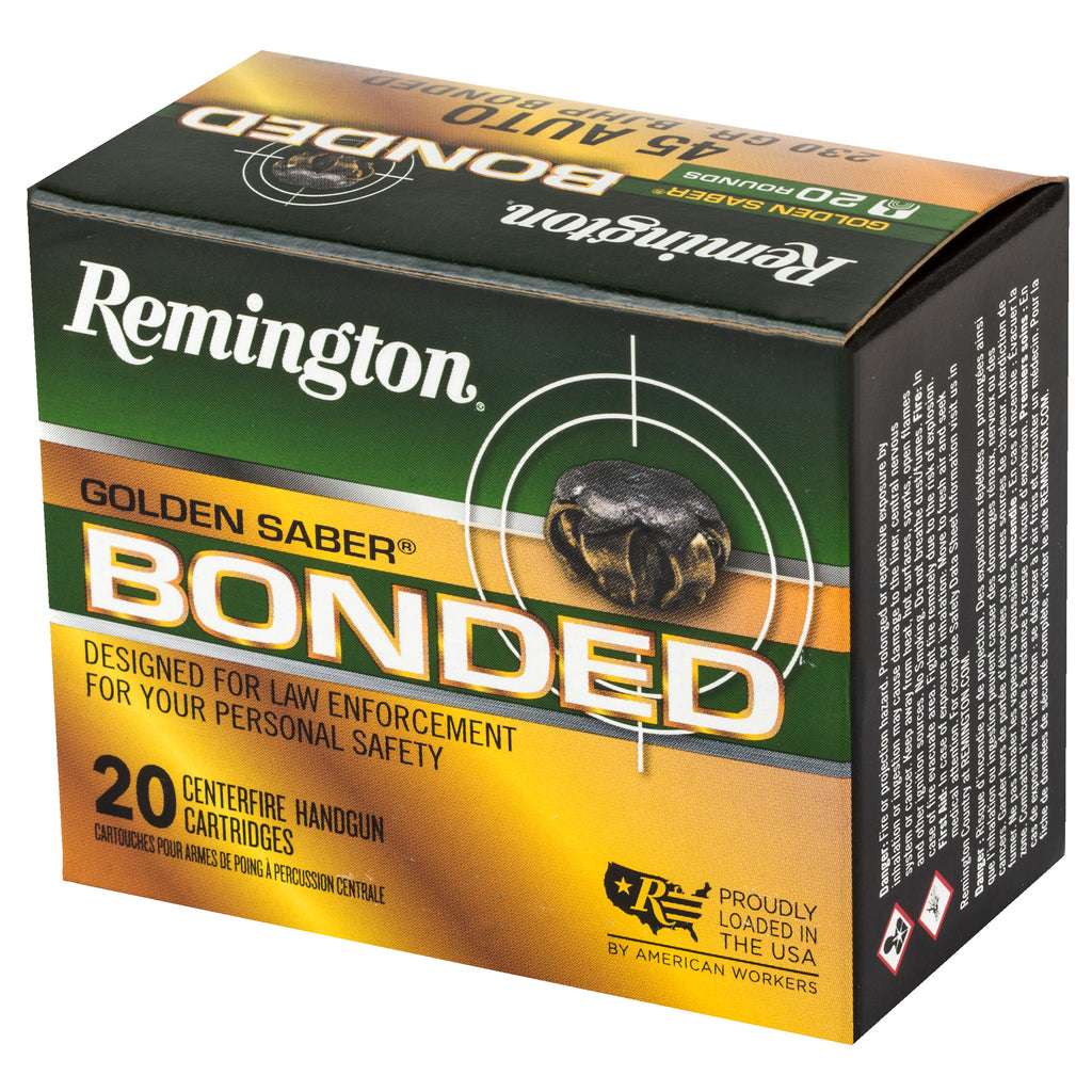Remington Golden Saber Bonded 45 ACP 230-Grain Hollow Point Ammunition (20 Rounds / Box, 500 Rounds / Case)