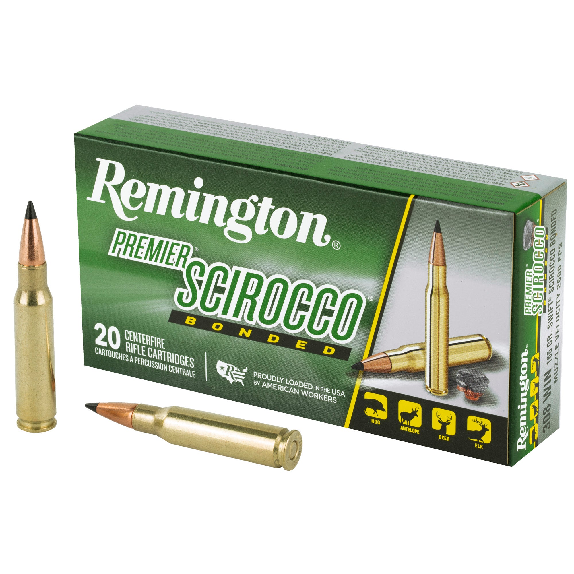 Remington Premier Scirocco Bonded .308 Winchester 165-Grain Polymer Tip Ammunition - 20 Rounds