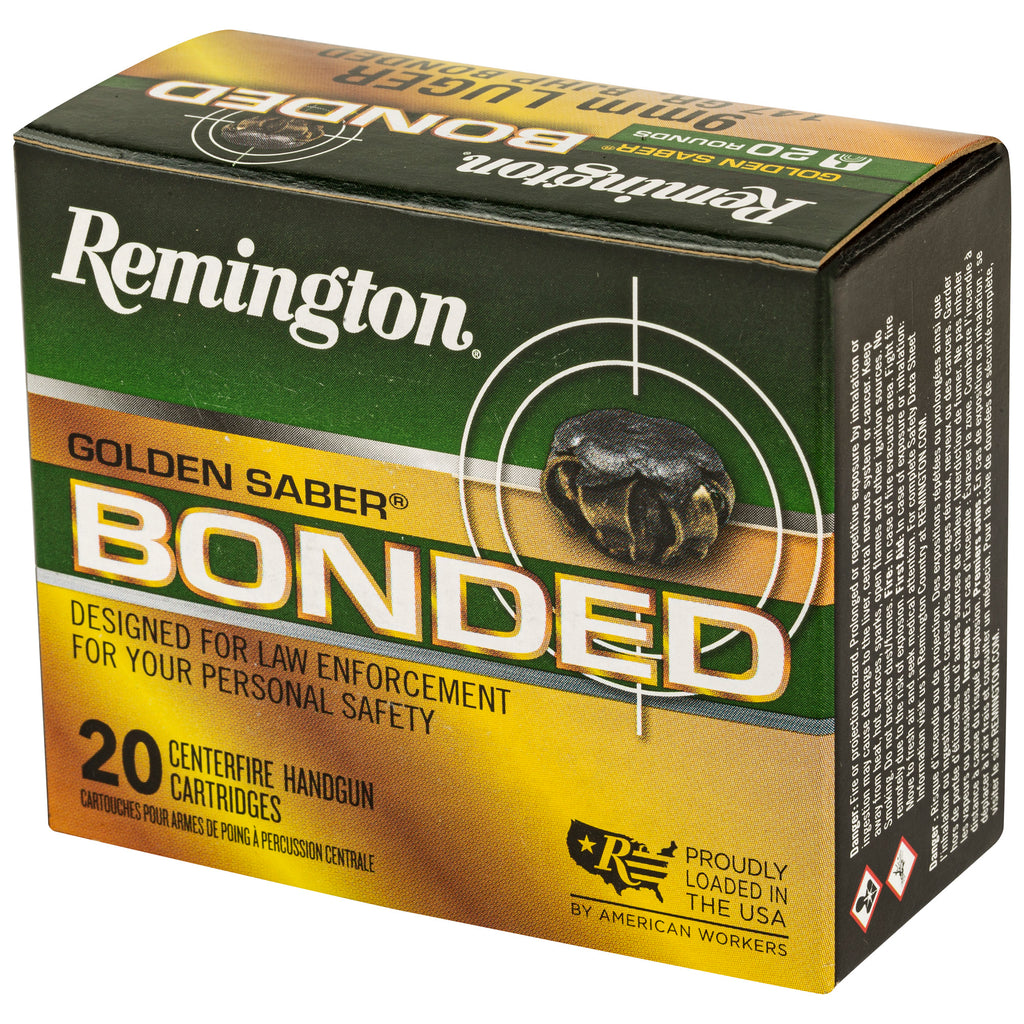Remington Golden Saber Bonded 9mm 147 Grain Hollow Point Ammunition - 20 Round Box