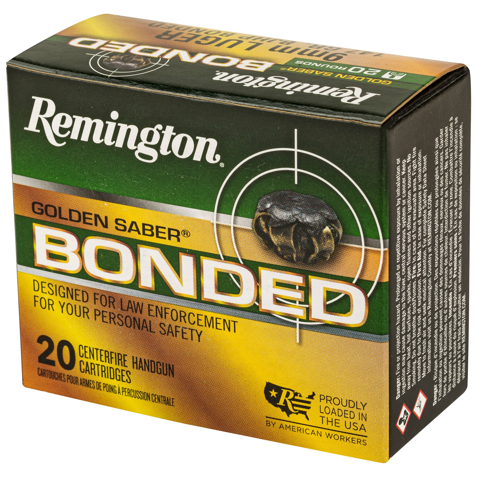 Remington Golden Saber Bonded 9mm 147 Grain Hollow Point Ammunition - 20 Round Box