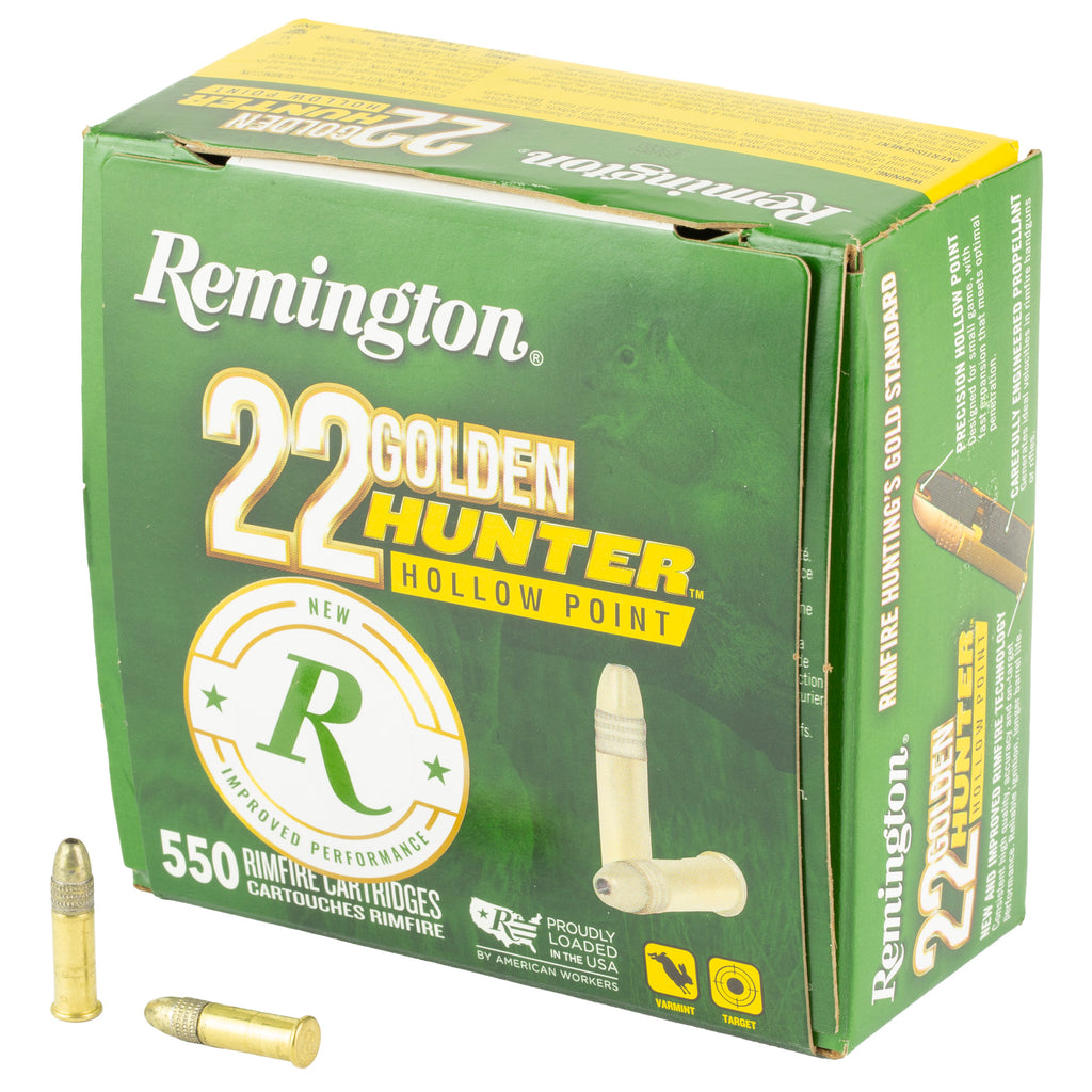 Remington Golden Hunter .22 LR Hollow Point Ammunition – 42 Grain, 550 Rounds per Box