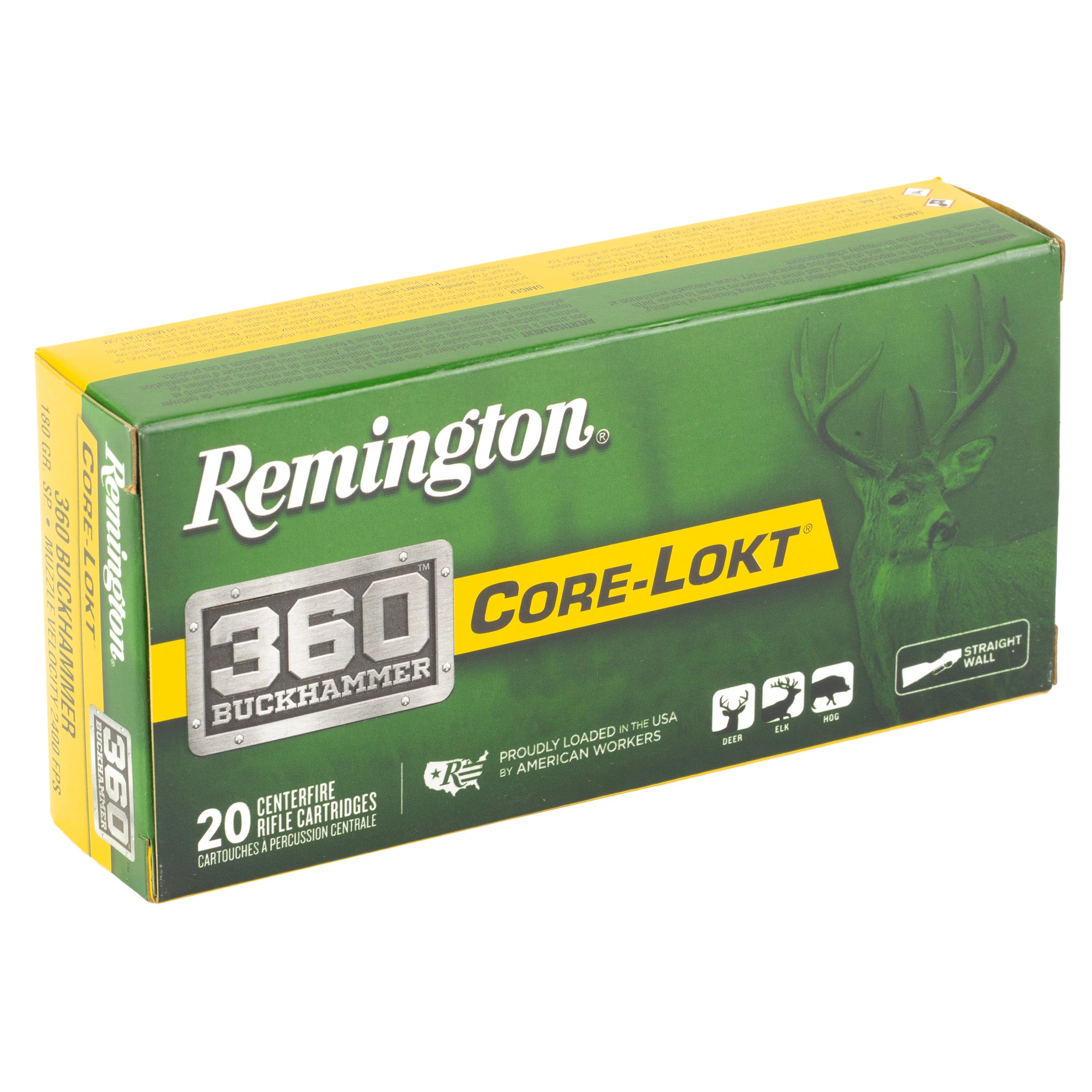 Remington Core Lokt 360 Buckhammer Soft Point Cartridge, 180 Grain — 20 Rounds per Box