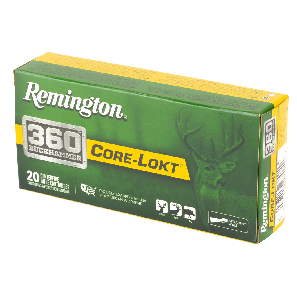 Remington Core Lokt 360 Buckhammer Soft Point Cartridge, 180 Grain — 20 Rounds per Box