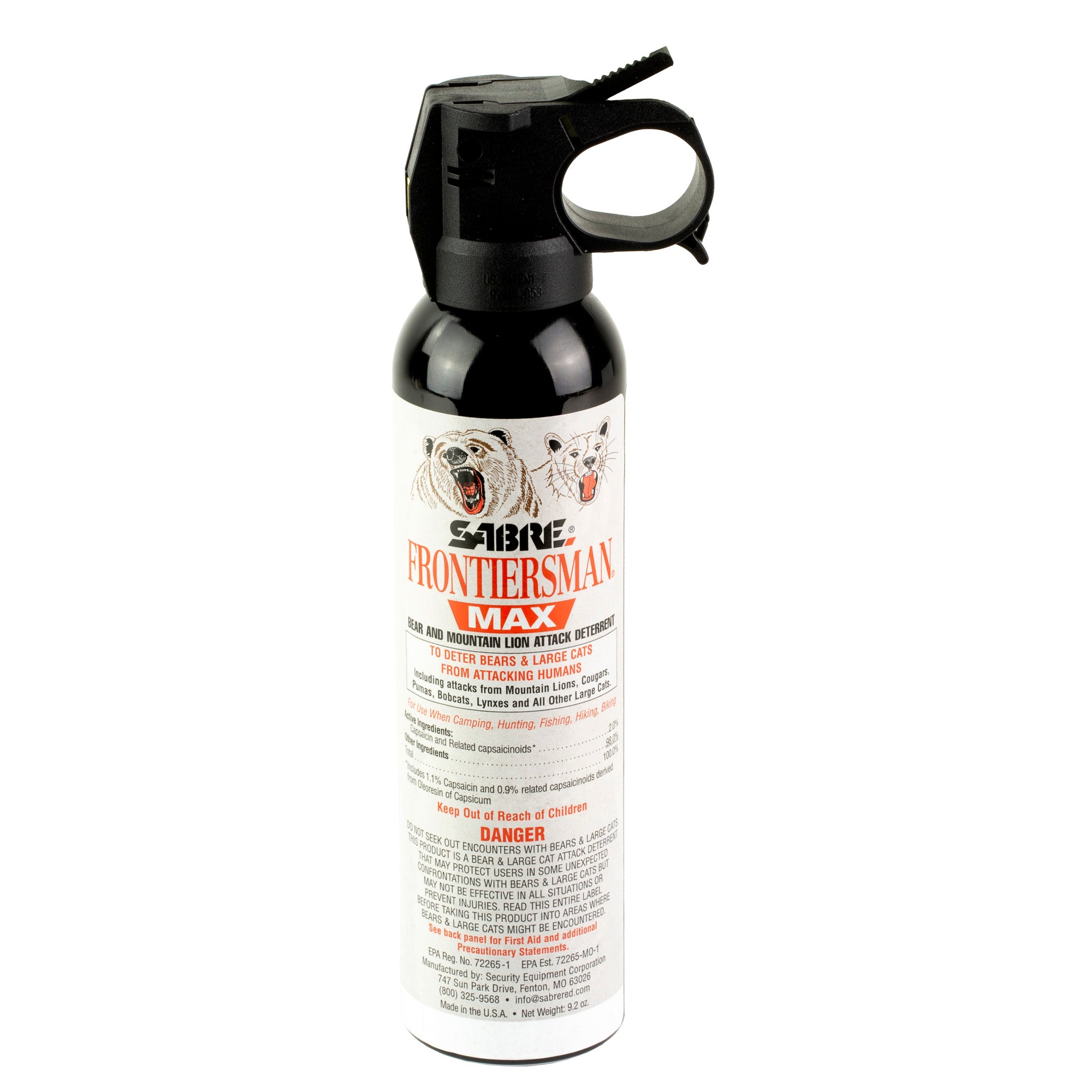 Sabre Frontiersman MAX 9.2 oz Bear & Mountain Lion Spray - EPA Approved Defense Spray for Outdoors and Wildlife Encounters