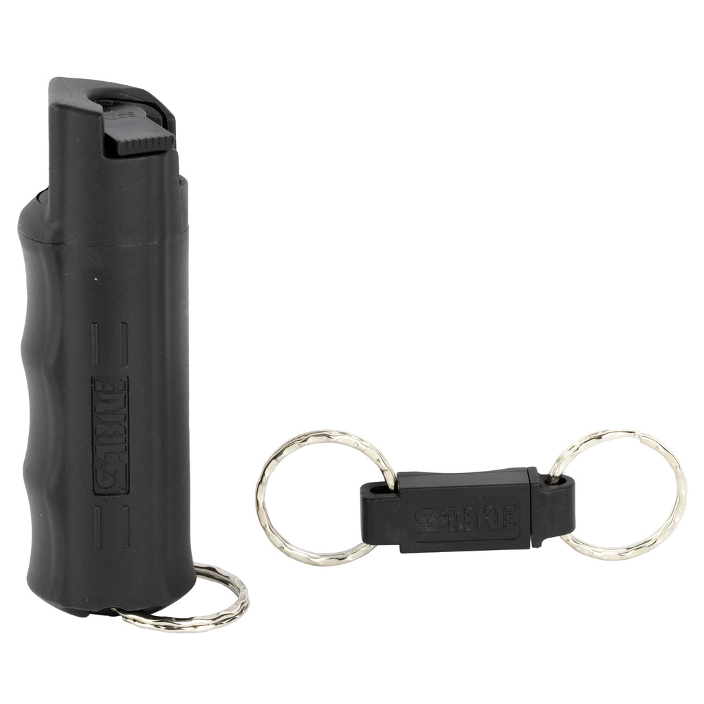 Sabre Hardcase Pepper Spray Keychain with Quick Release – Police-Strength 0.54 oz Black