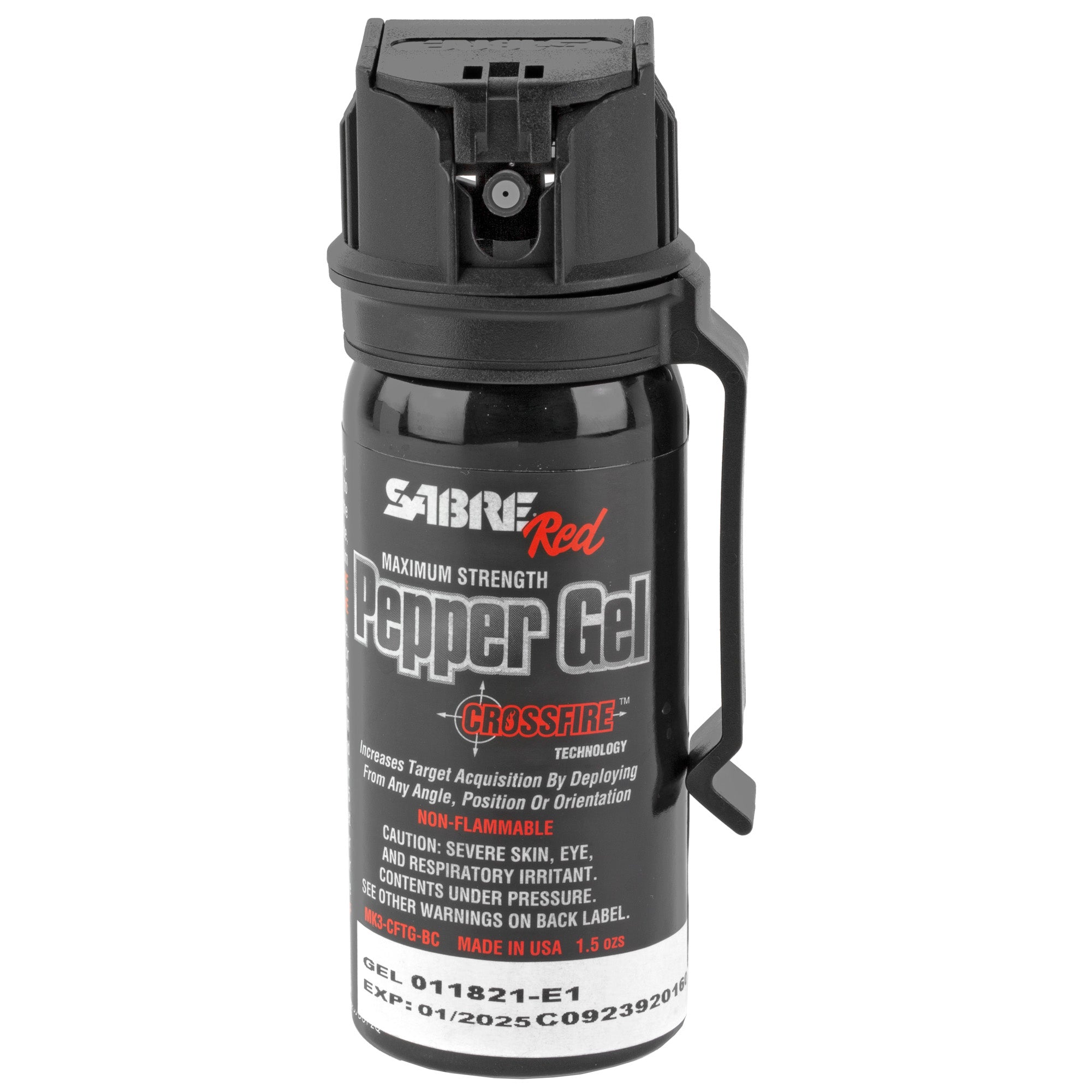 Sabre Crossfire Pepper Gel with Belt Clip - 1.8oz Police-Strength Self-Defense Spray