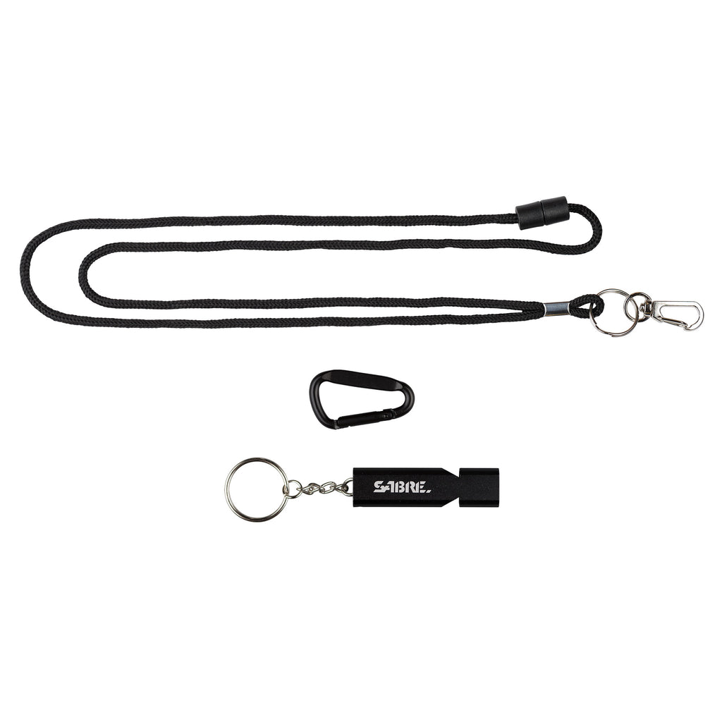 Sabre WSTL-02 Emergency Safety Whistle with Lanyard and Keychain - Loud 120dB Alarm in Black