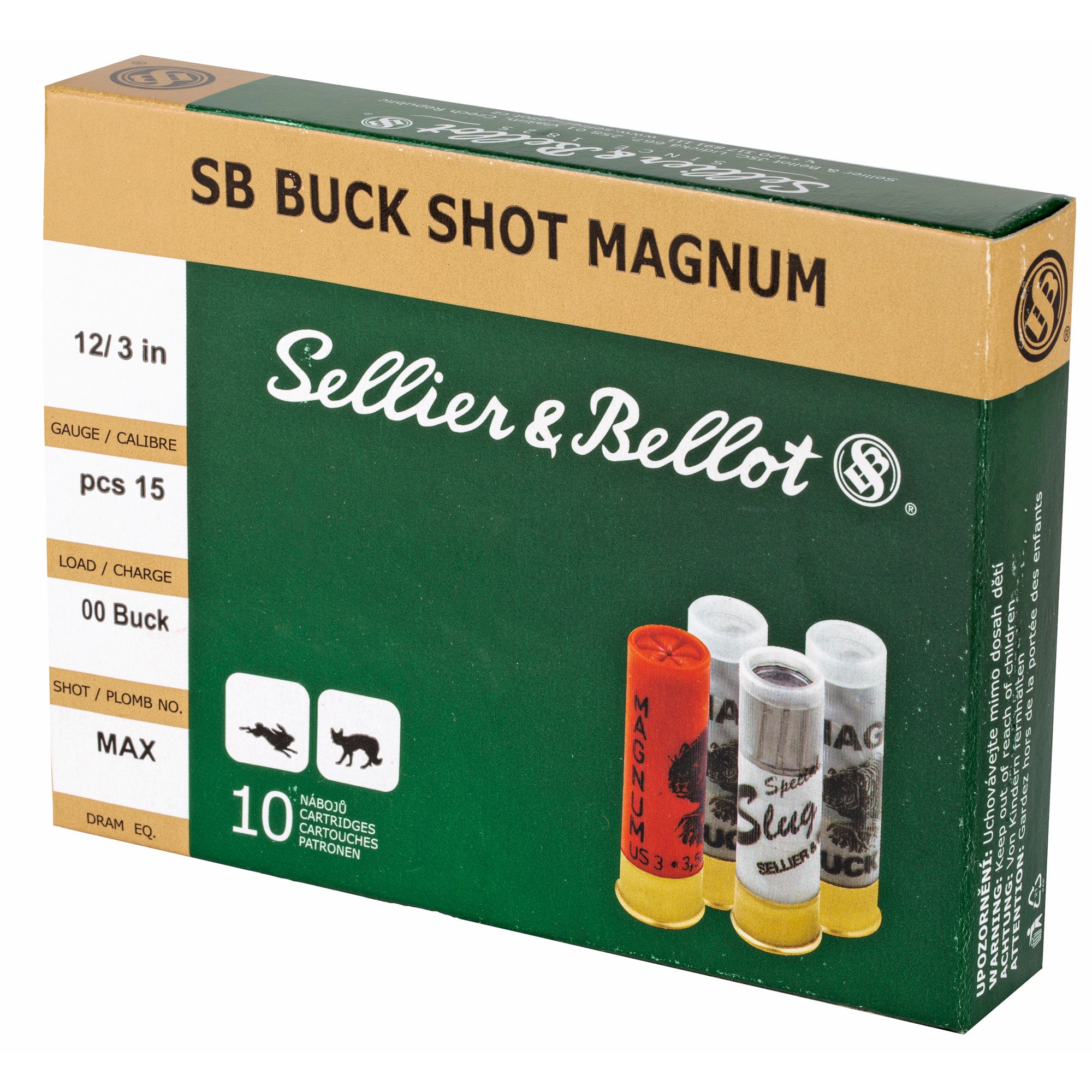 Sellier & Bellot 12 Gauge 00 Buckshot Shotshell - 10 Rounds per Box, 250 per Case