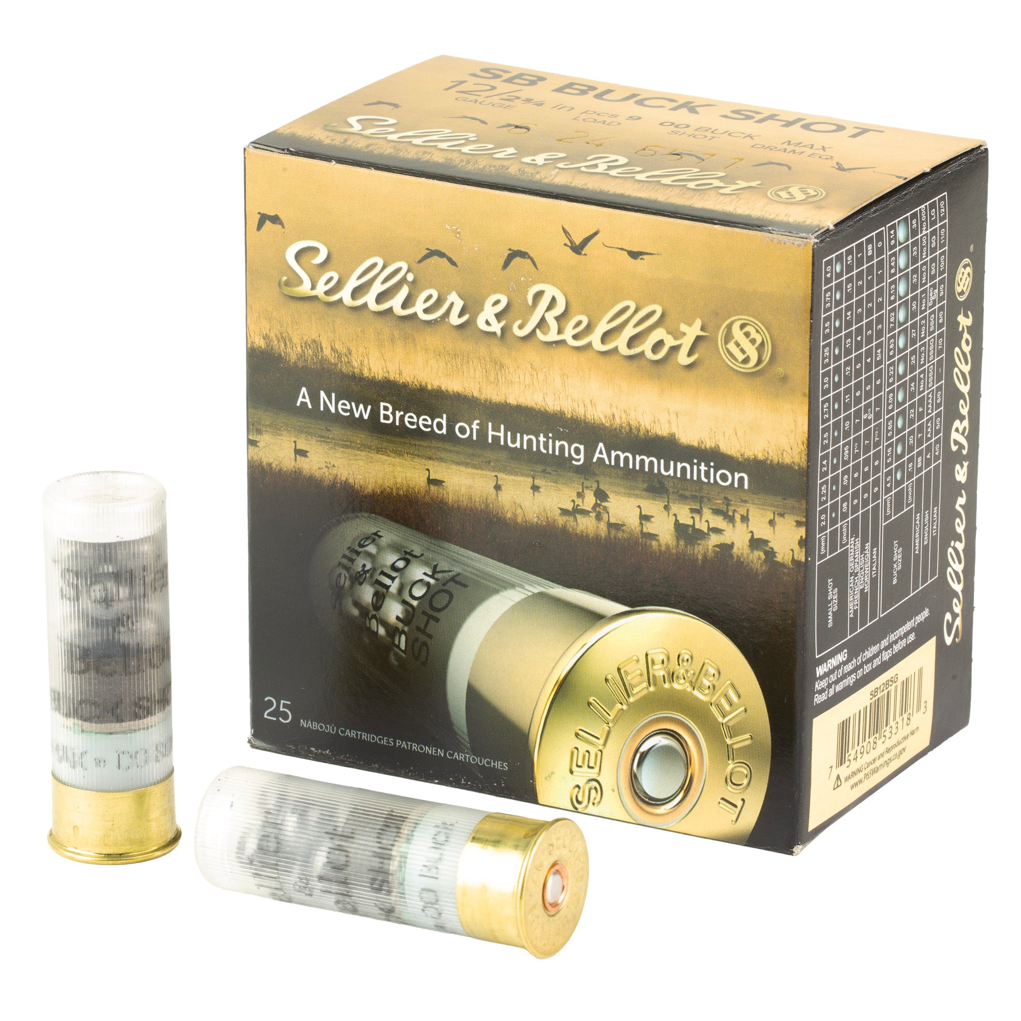 Sellier & Bellot 12 Gauge 00 Buckshot Shotshell – 25 Rounds