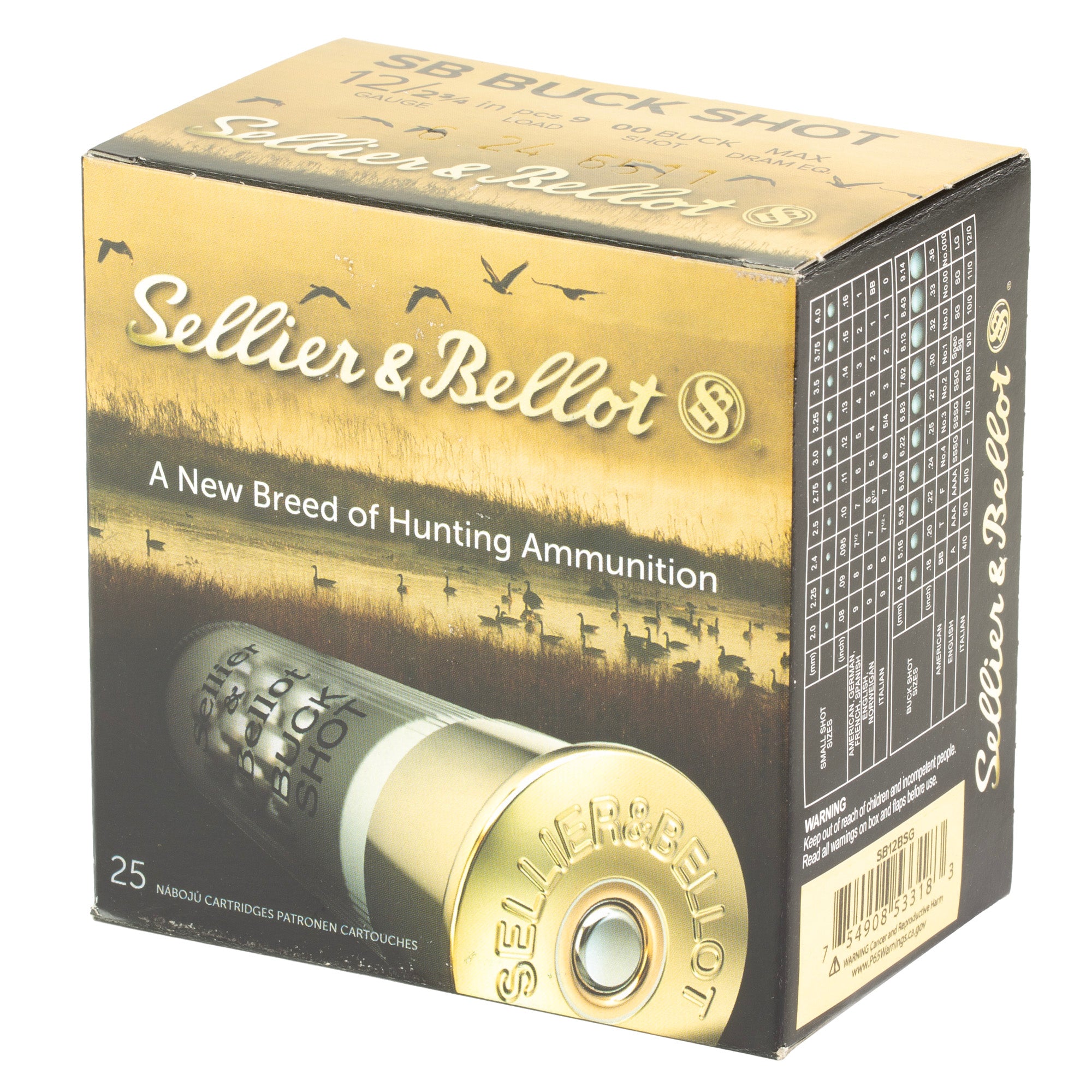 Sellier & Bellot 12 Gauge 00 Buckshot Shotshell – 25 Rounds