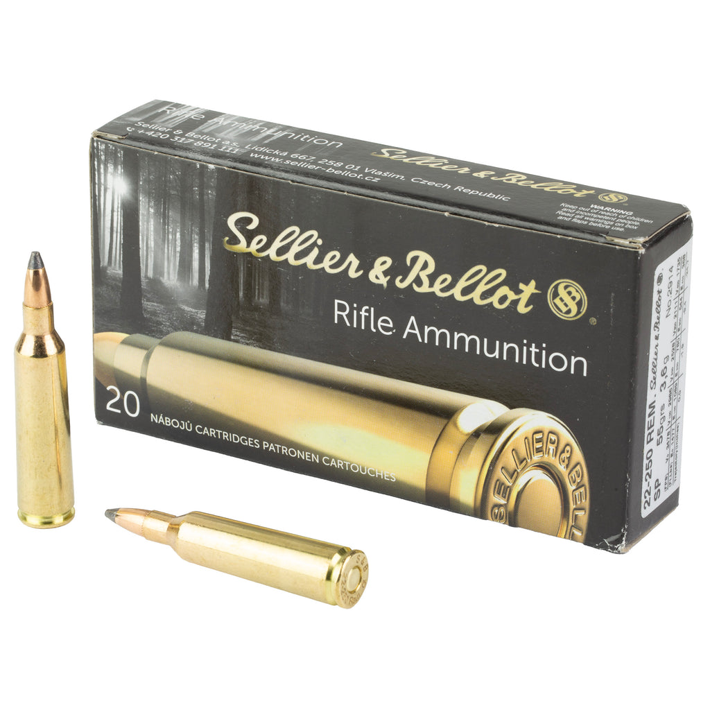 Sellier & Bellot 22-250 Remington Soft Point Rifle Ammunition - 55 Grain, 20 Rounds per Box