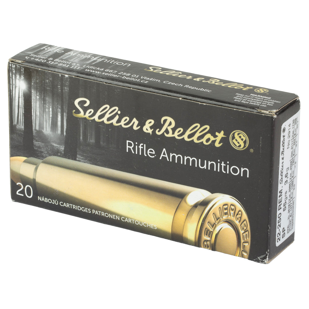 Sellier & Bellot 22-250 Remington Soft Point Rifle Ammunition - 55 Grain, 20 Rounds per Box
