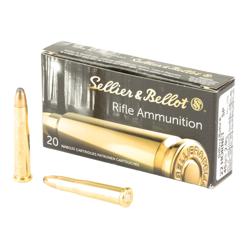 Sellier & Bellot .22 Hornet 45-Grain Soft Point Rifle Ammunition - 20 Rounds Per Box