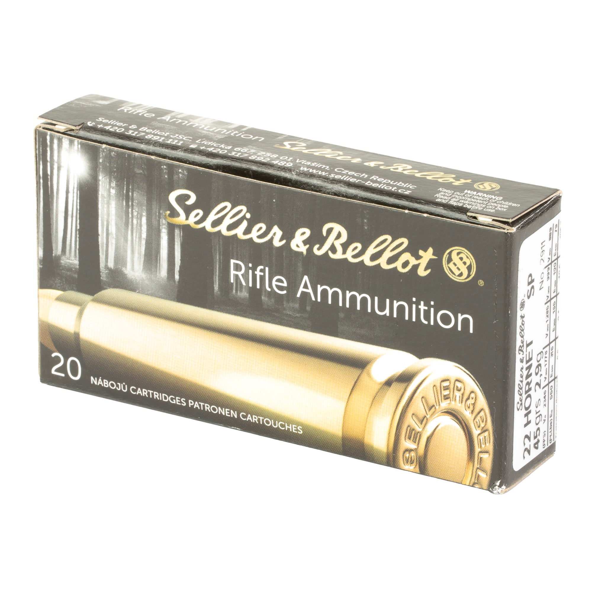 Sellier & Bellot .22 Hornet 45-Grain Soft Point Rifle Ammunition - 20 Rounds Per Box