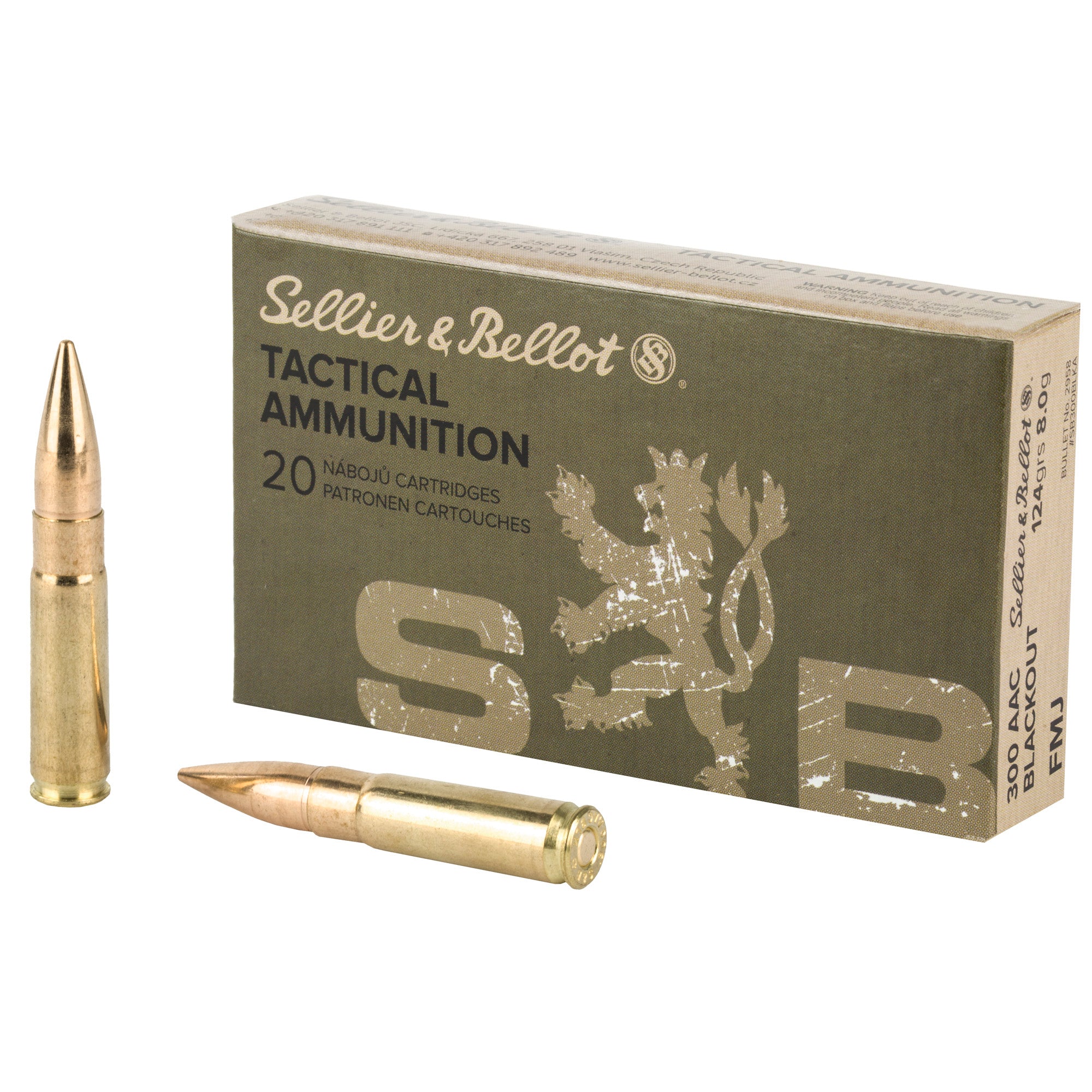 Sellier & Bellot 300 Blackout 124 Grain FMJ Rifle Ammunition - 20 Rounds per Box