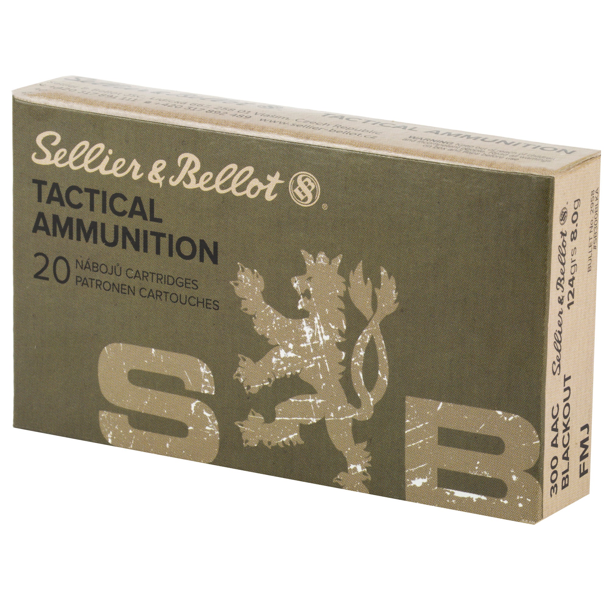 Sellier & Bellot 300 Blackout 124 Grain FMJ Rifle Ammunition - 20 Rounds per Box