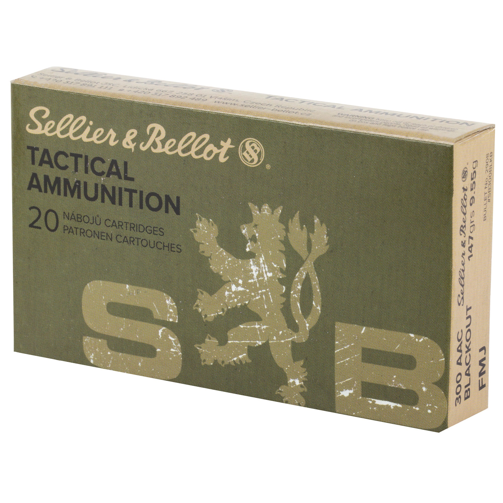 Sellier & Bellot 300 Blackout 147-Grain Full Metal Jacket Rifle Ammunition (Box of 20)