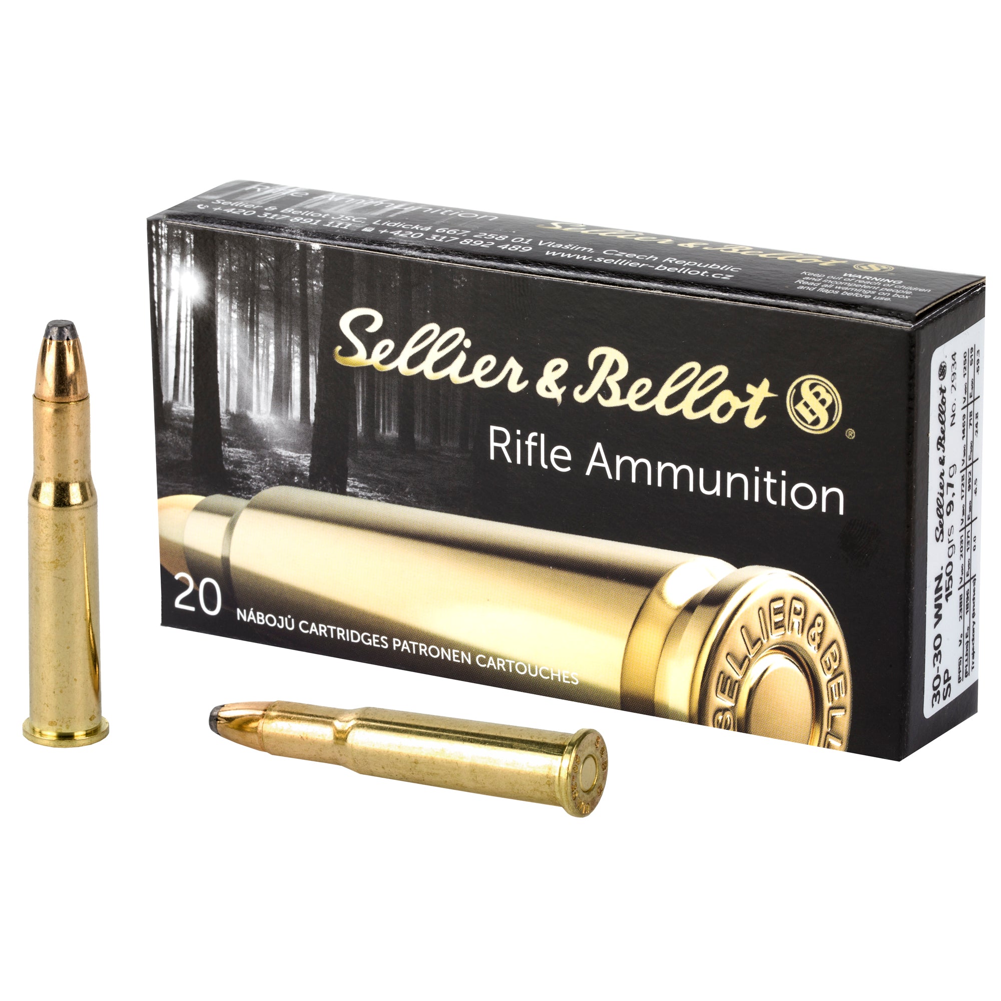 Sellier & Bellot 30-30 Winchester Soft Point Rifle Ammunition, 150 Grain, 20 Rounds per Box