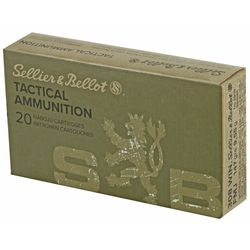 Sellier & Bellot 308 Winchester 147 Grain FMJ Rifle Ammunition - 20 Round Box