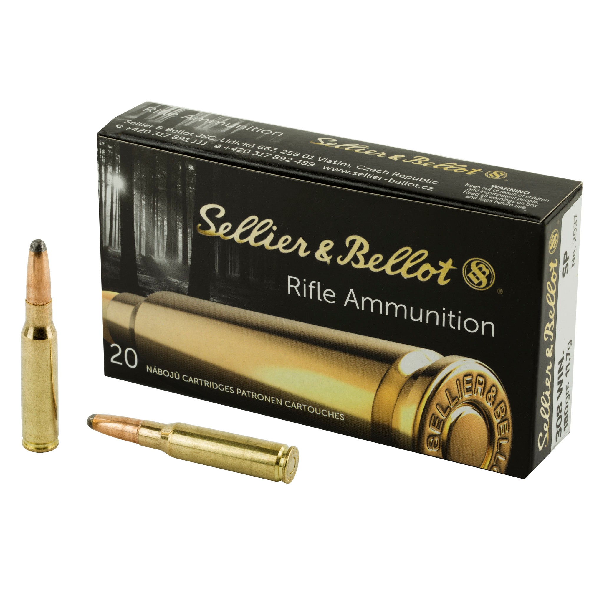 Sellier & Bellot 308 Winchester 180 Grain Soft Point Rifle Ammunition – 20 Rounds per Box