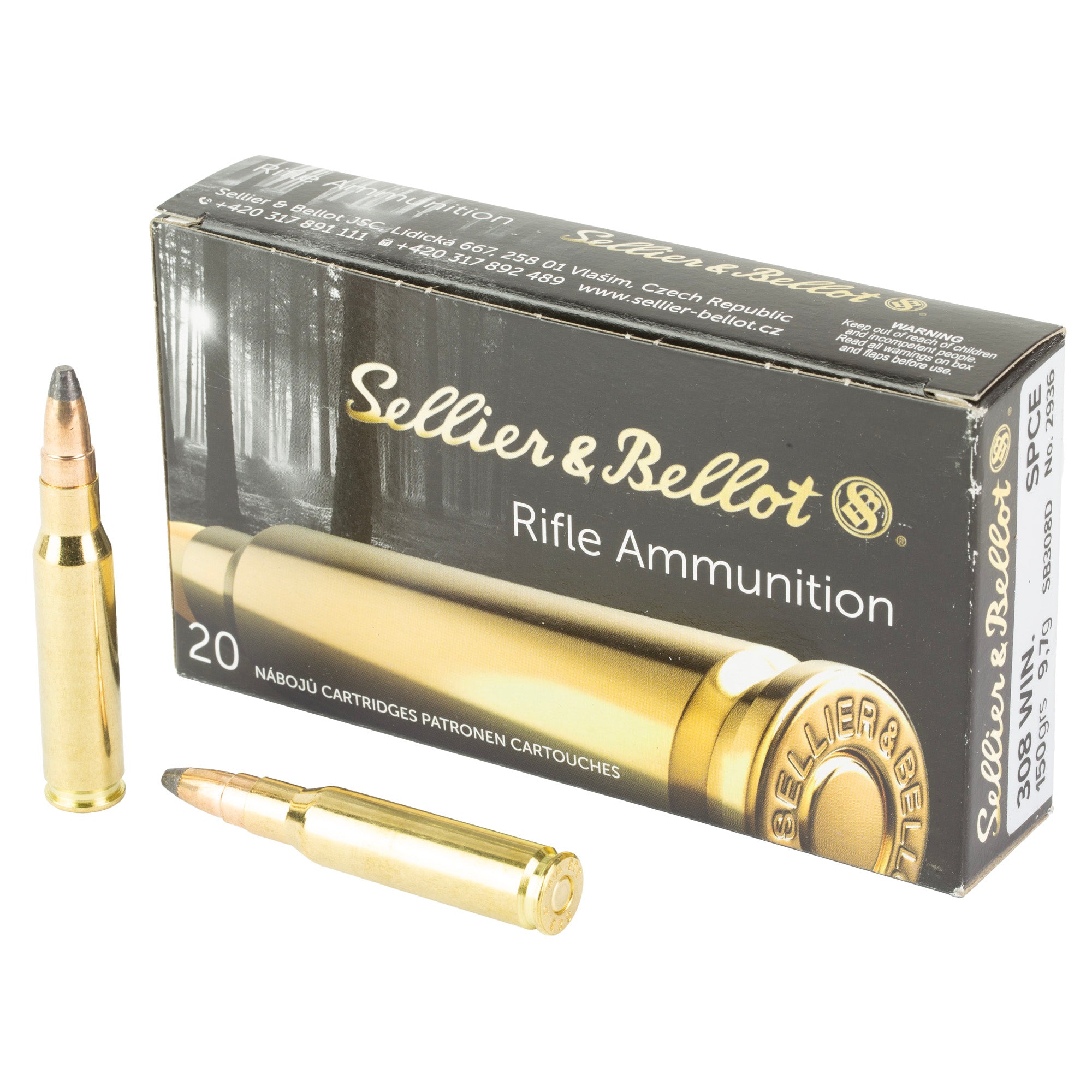 Sellier & Bellot 308 Winchester Soft Point Cutting Edge Rifle Ammunition (150 Grain, 20 Rounds per Box)