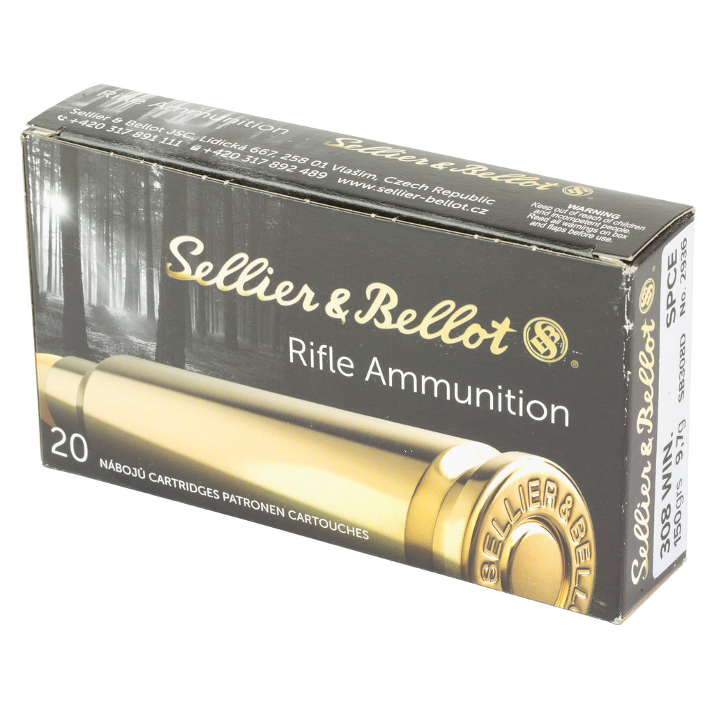 Sellier & Bellot 308 Winchester Soft Point Cutting Edge Rifle Ammunition (150 Grain, 20 Rounds per Box)