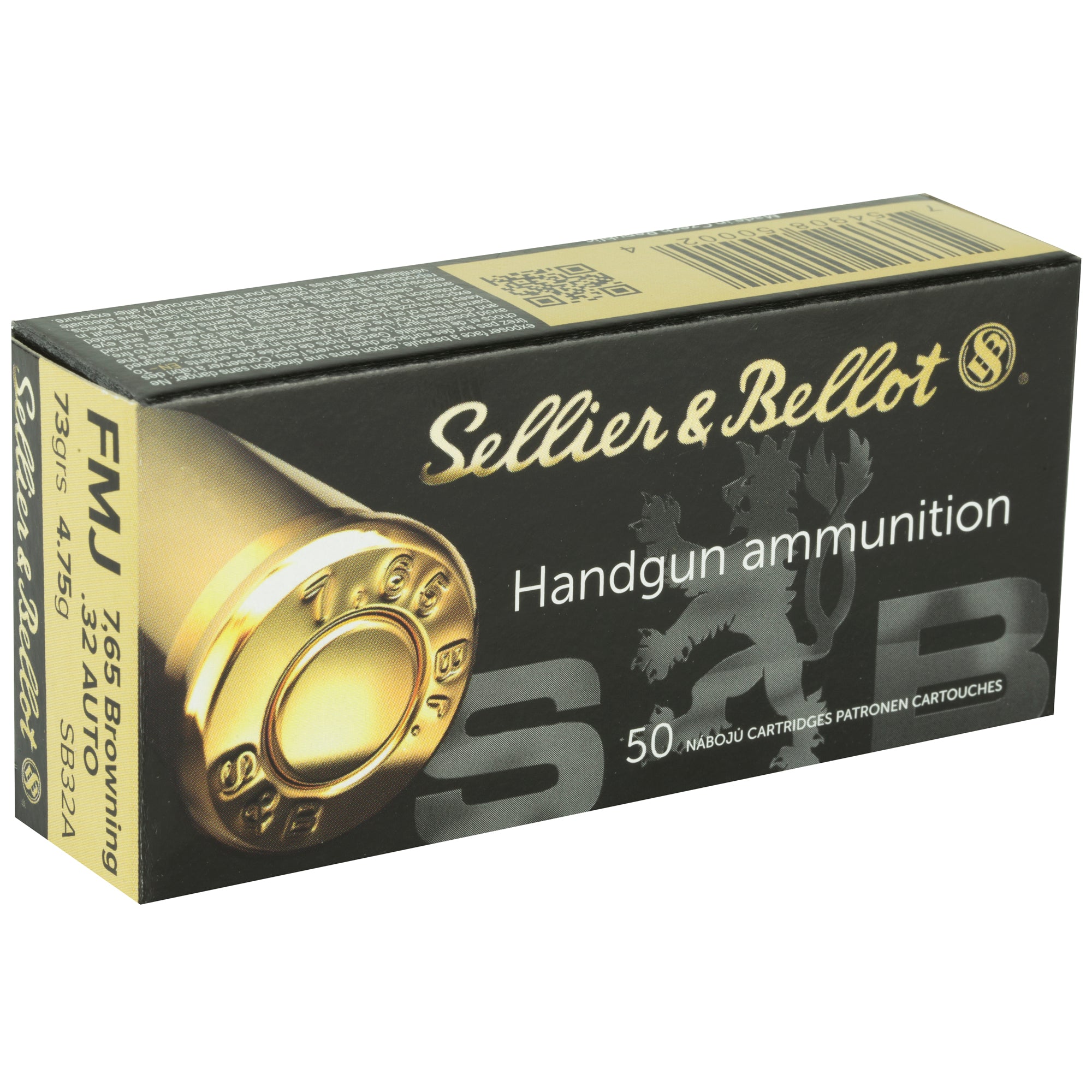 Sellier & Bellot S&B 32 ACP 73-Grain Full Metal Jacket Ammunition, 50-Round Box