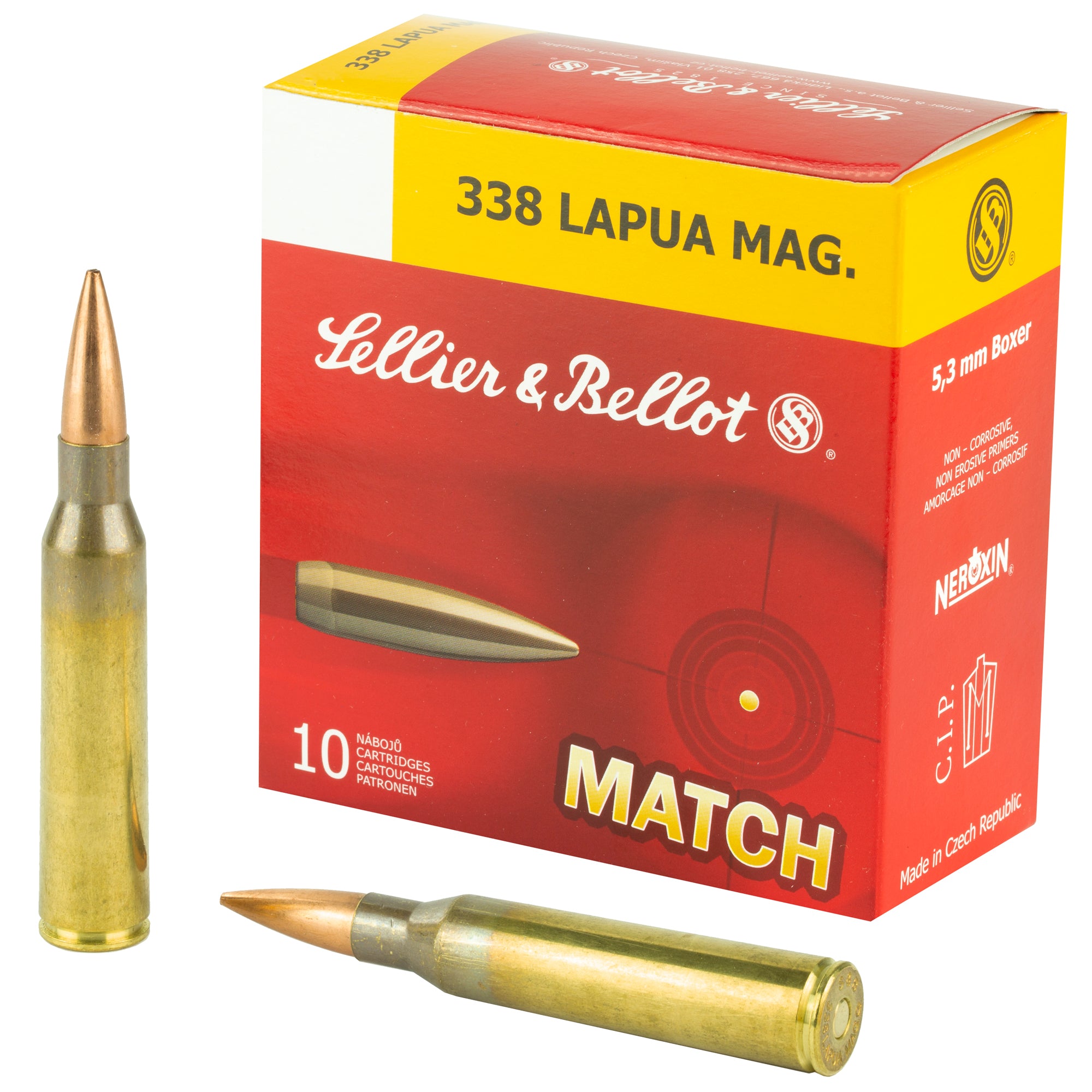 Sellier & Bellot 338 Lapua Match Boat Tail Hollow Point Ammunition - 300 Grain, 10 Rounds per Box