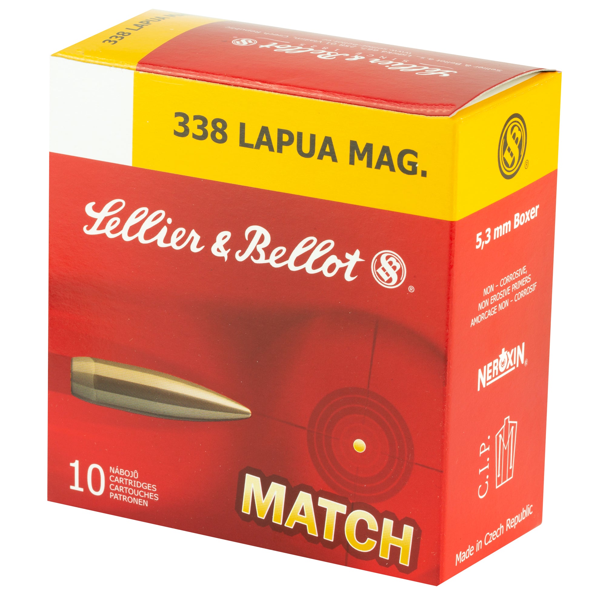 Sellier & Bellot 338 Lapua Match Boat Tail Hollow Point Ammunition - 300 Grain, 10 Rounds per Box
