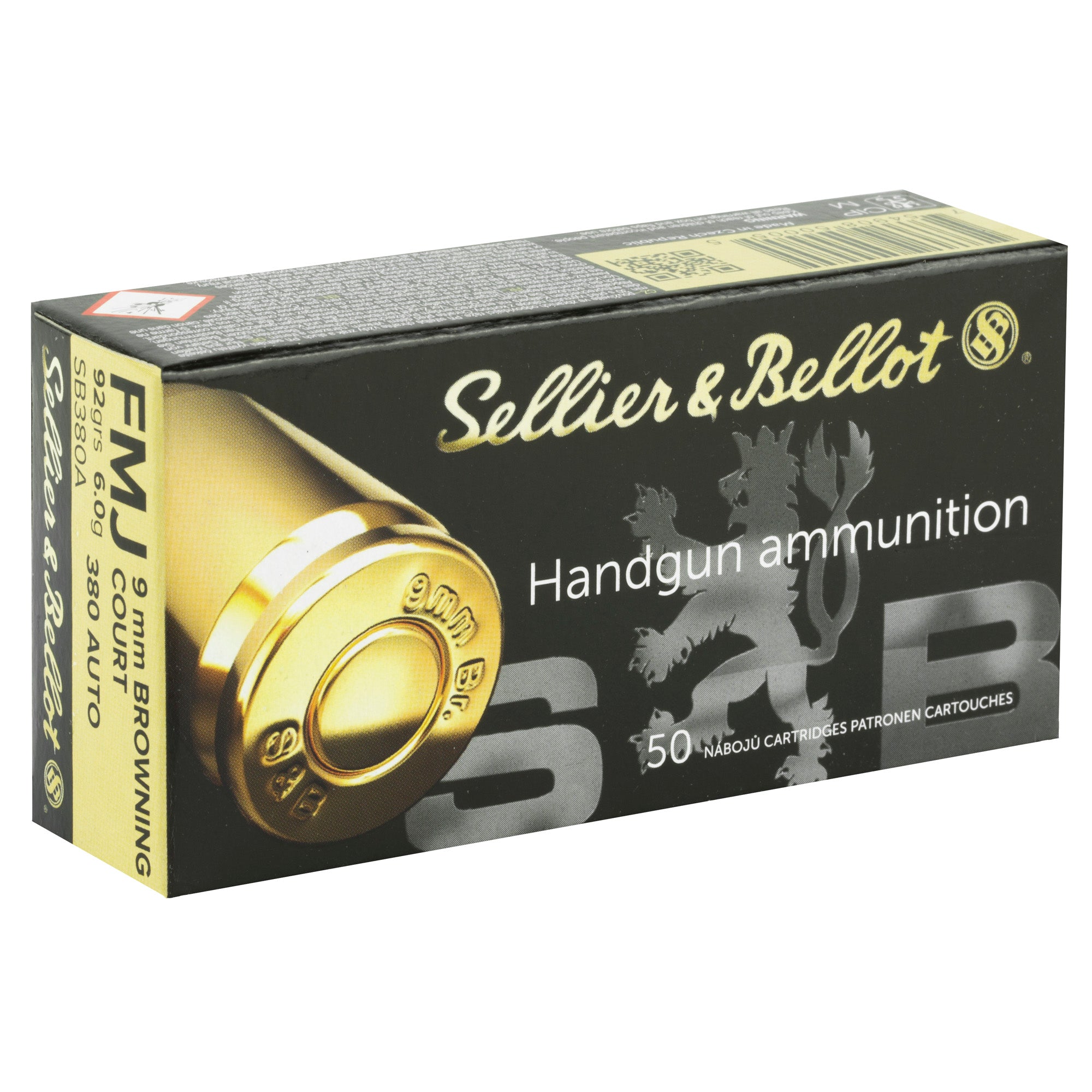 Sellier & Bellot S&B 380ACP 92-Grain Full Metal Jacket Pistol Ammunition (50 Rounds per Box)