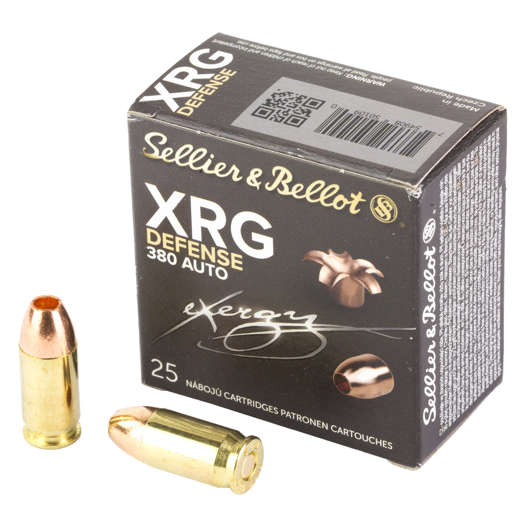 Sellier & Bellot 380 ACP 77 Grain XRG Hollow Point Pistol Ammunition, 25 Rounds per Box