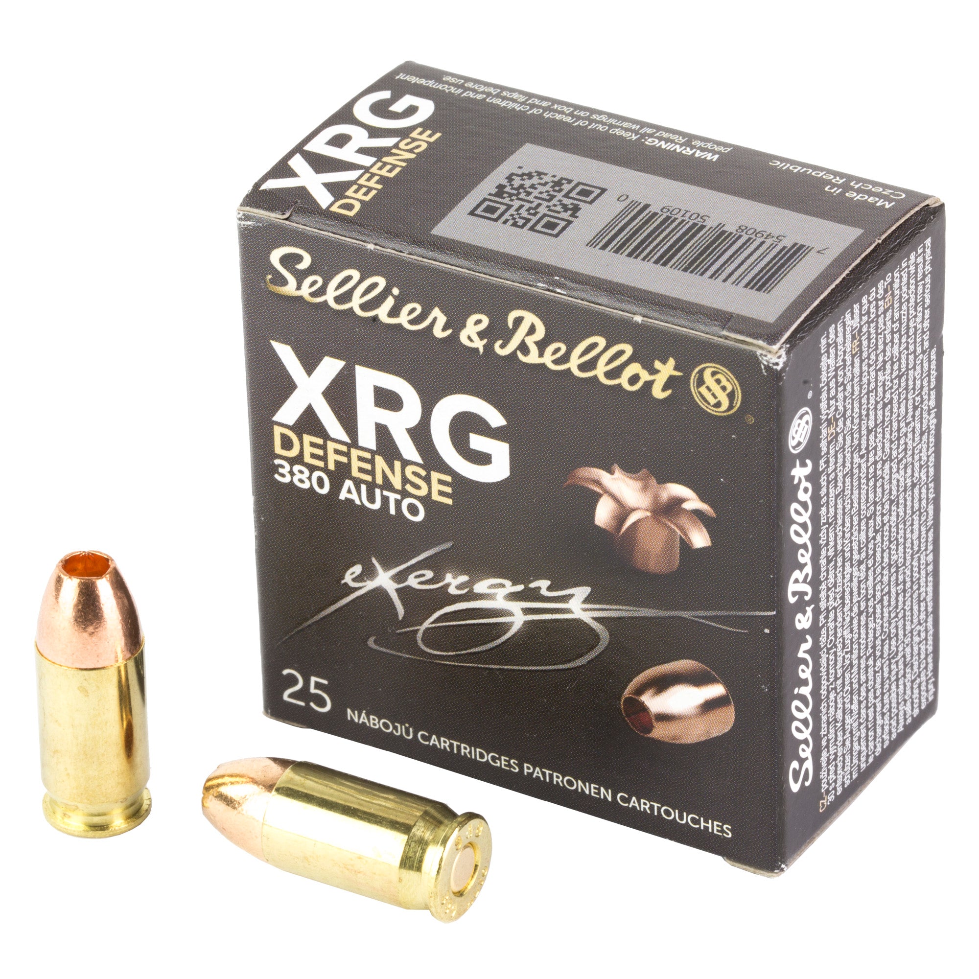 Sellier & Bellot 380 ACP 77 Grain XRG Hollow Point Pistol Ammunition, 25 Rounds per Box