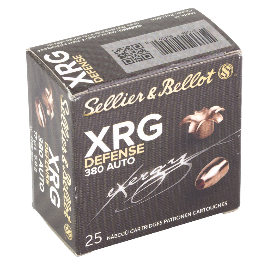 Sellier & Bellot 380 ACP 77 Grain XRG Hollow Point Pistol Ammunition, 25 Rounds per Box