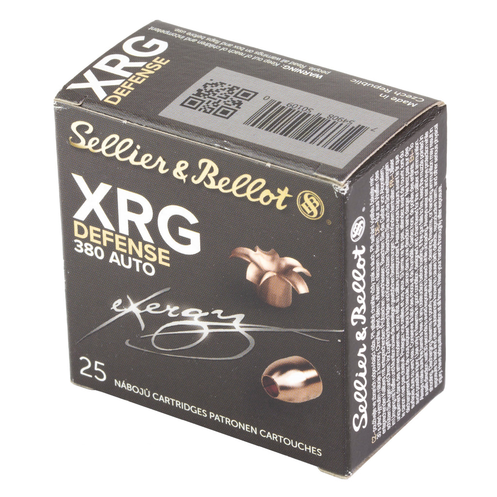 Sellier & Bellot 380 ACP 77 Grain XRG Hollow Point Pistol Ammunition, 25 Rounds per Box