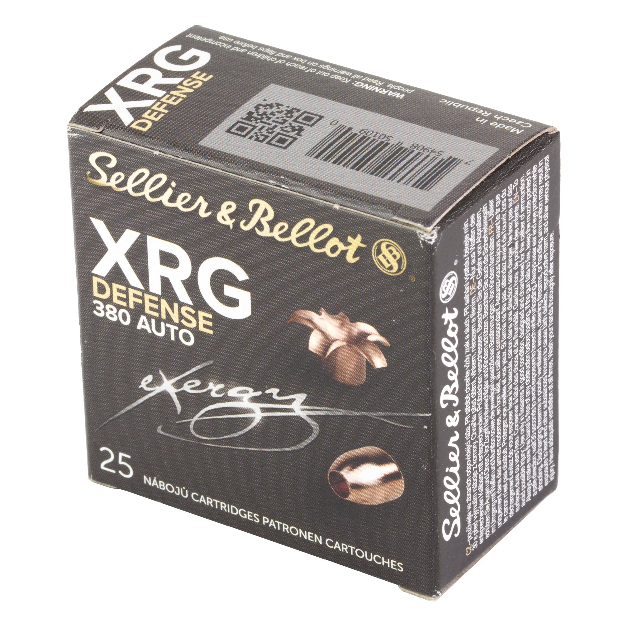 Sellier & Bellot 380 ACP 77 Grain XRG Hollow Point Pistol Ammunition, 25 Rounds per Box