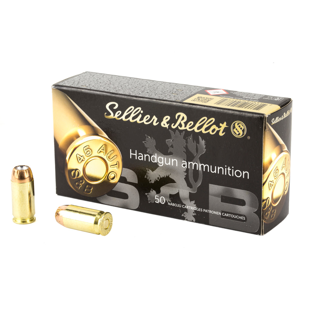 Sellier & Bellot 45 ACP 230 Grain Jacketed Hollow Point Ammunition – 50 Rounds per Box