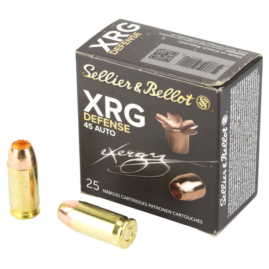 Sellier & Bellot 45 ACP 165 Grain XRG Hollow Point Pistol Ammunition, 25 Rounds per Box