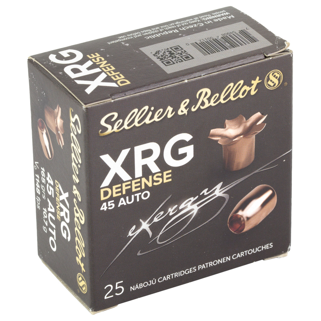 Sellier & Bellot 45 ACP 165 Grain XRG Hollow Point Pistol Ammunition, 25 Rounds per Box