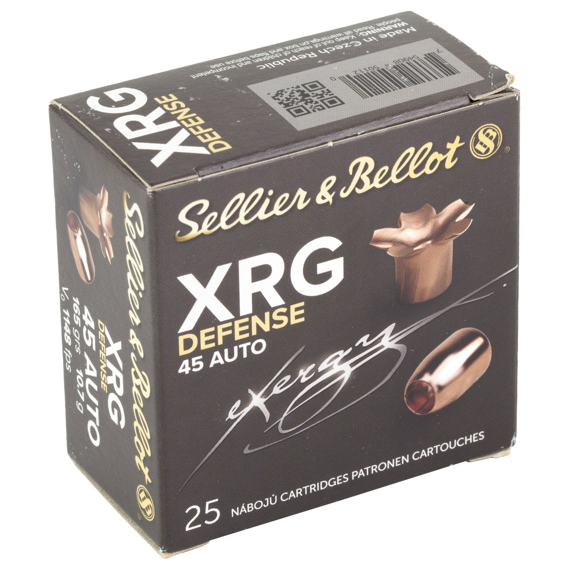 Sellier & Bellot 45 ACP 165 Grain XRG Hollow Point Pistol Ammunition, 25 Rounds per Box