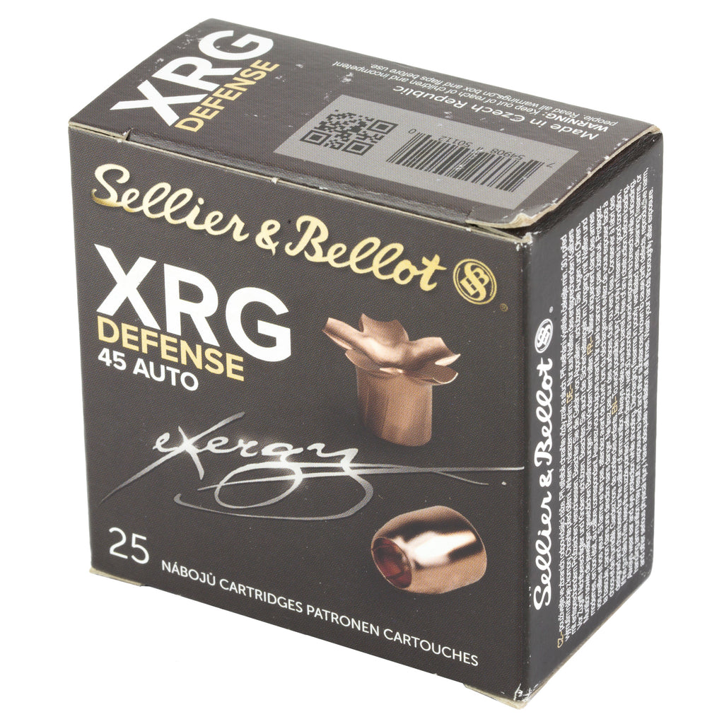 Sellier & Bellot 45 ACP 165 Grain XRG Hollow Point Pistol Ammunition, 25 Rounds per Box