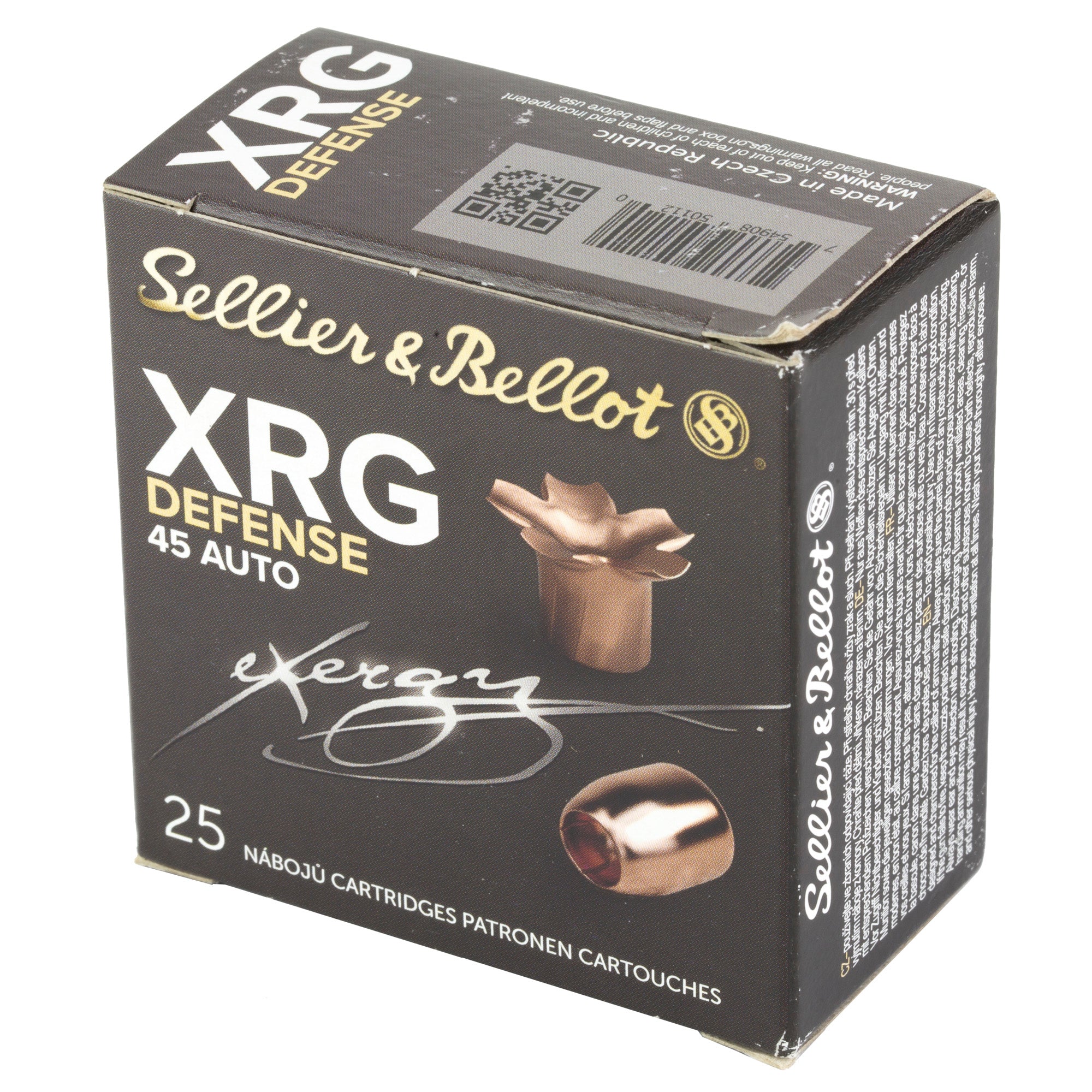 Sellier & Bellot 45 ACP 165 Grain XRG Hollow Point Pistol Ammunition, 25 Rounds per Box