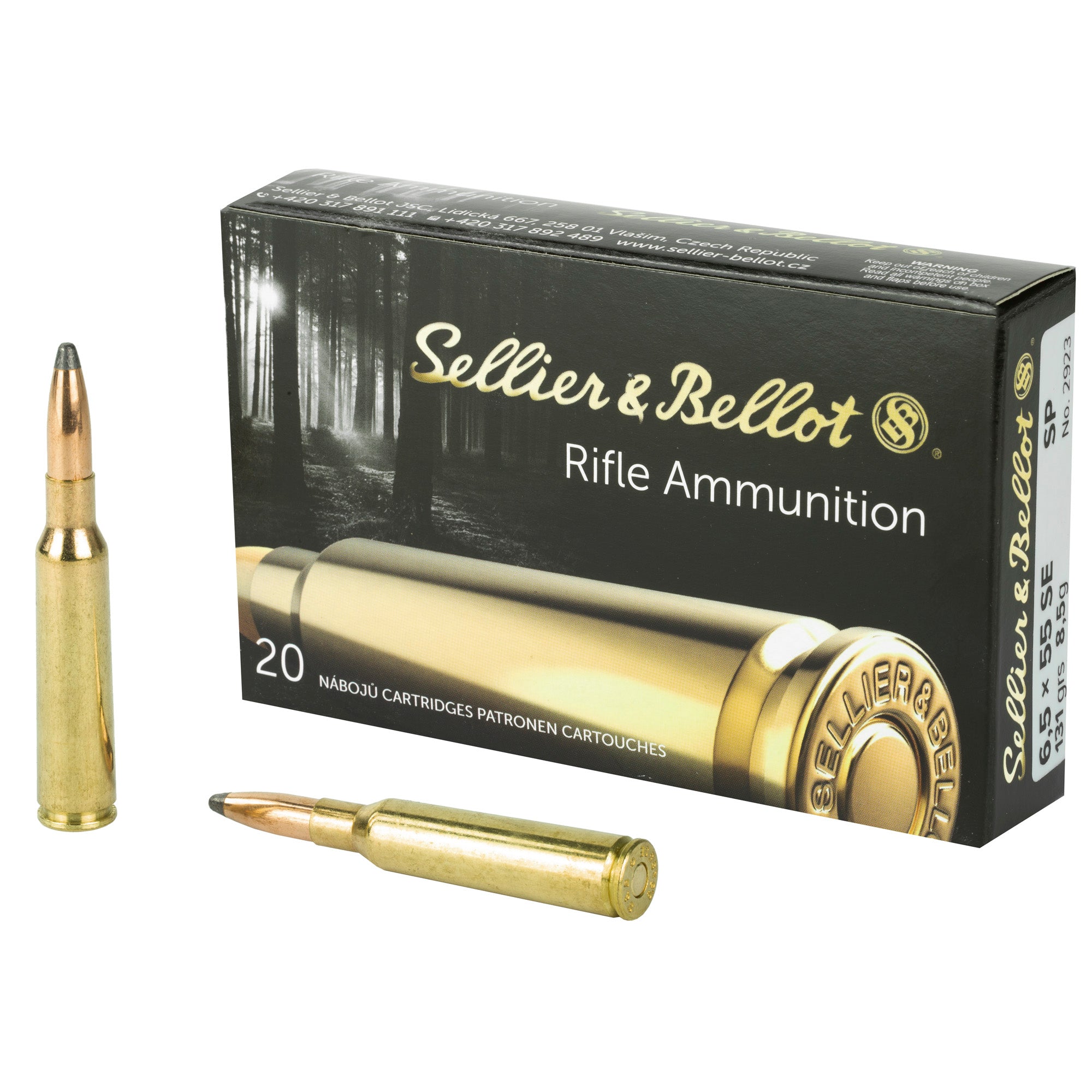 Sellier & Bellot 6.5x55 Swedish Rifle Ammunition 131 Grain Soft Point - 20 Rounds per Box