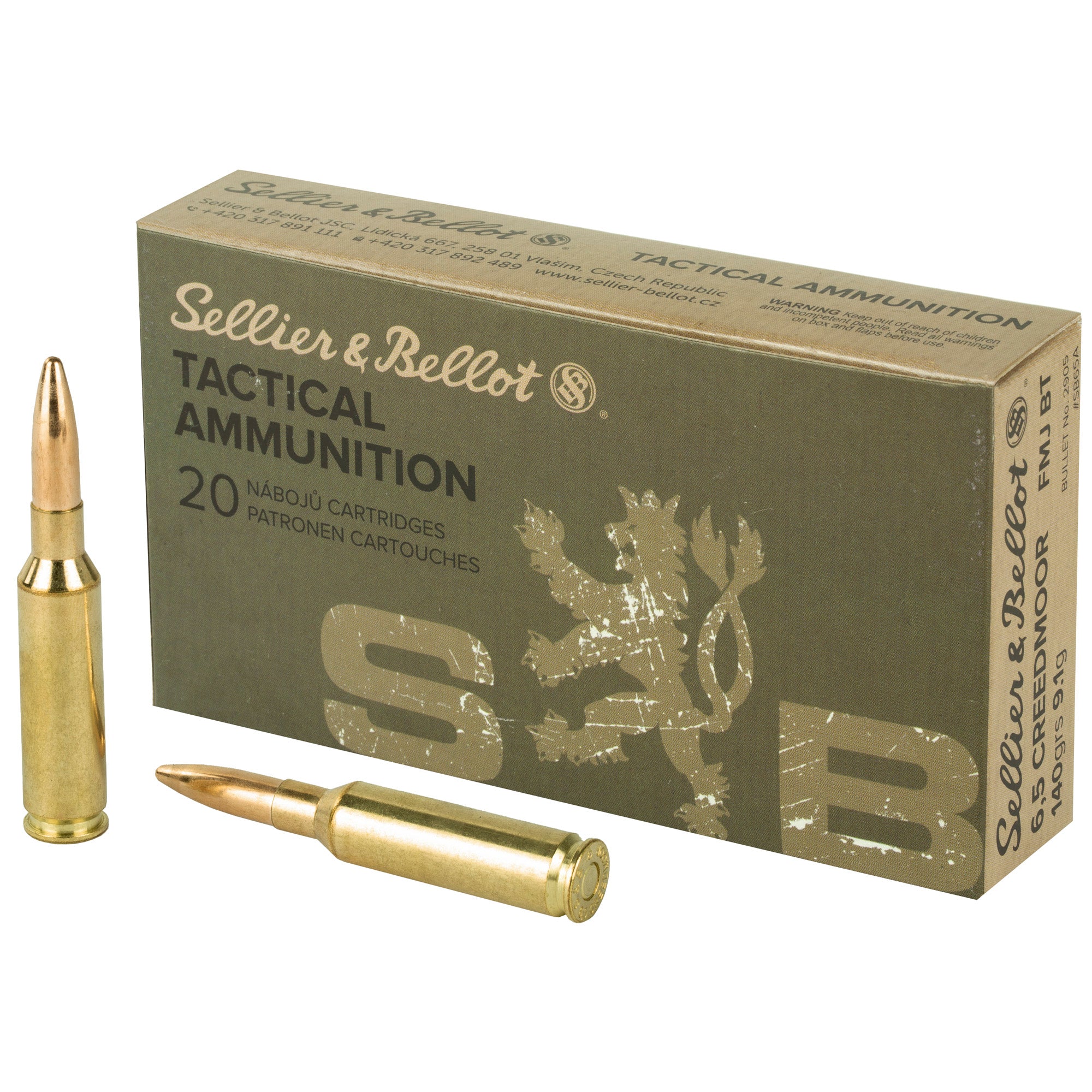 Sellier & Bellot 6.5 Creedmoor Rifle Ammunition - 140 Grain Full Metal Jacket, 20 Rounds per Box