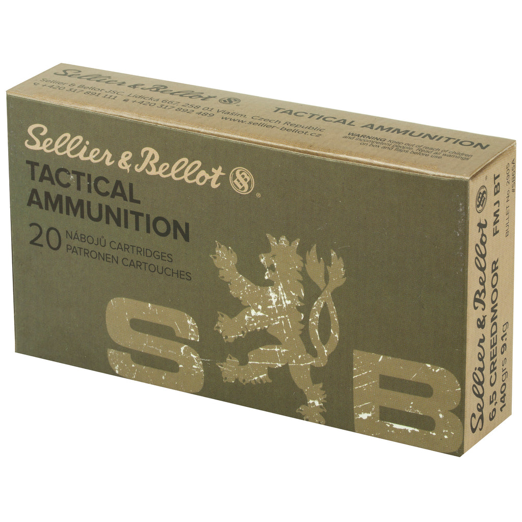 Sellier & Bellot 6.5 Creedmoor Rifle Ammunition - 140 Grain Full Metal Jacket, 20 Rounds per Box
