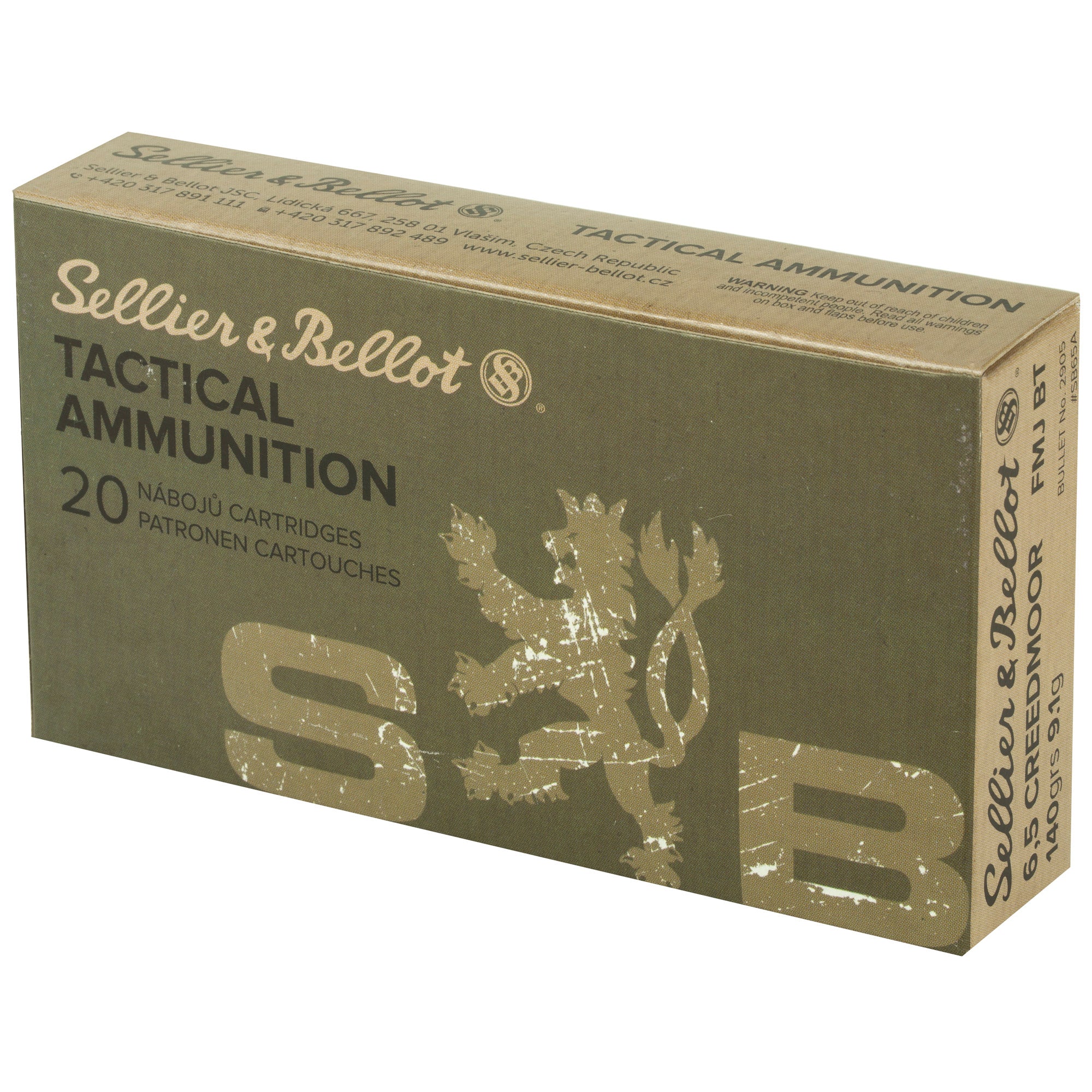 Sellier & Bellot 6.5 Creedmoor Rifle Ammunition - 140 Grain Full Metal Jacket, 20 Rounds per Box