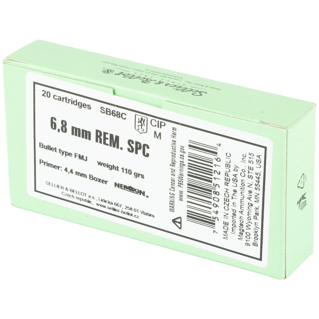 Sellier & Bellot 6.8 SPC Full Metal Jacket Rifle Ammunition, 110 Grain, 20 Rounds per Box