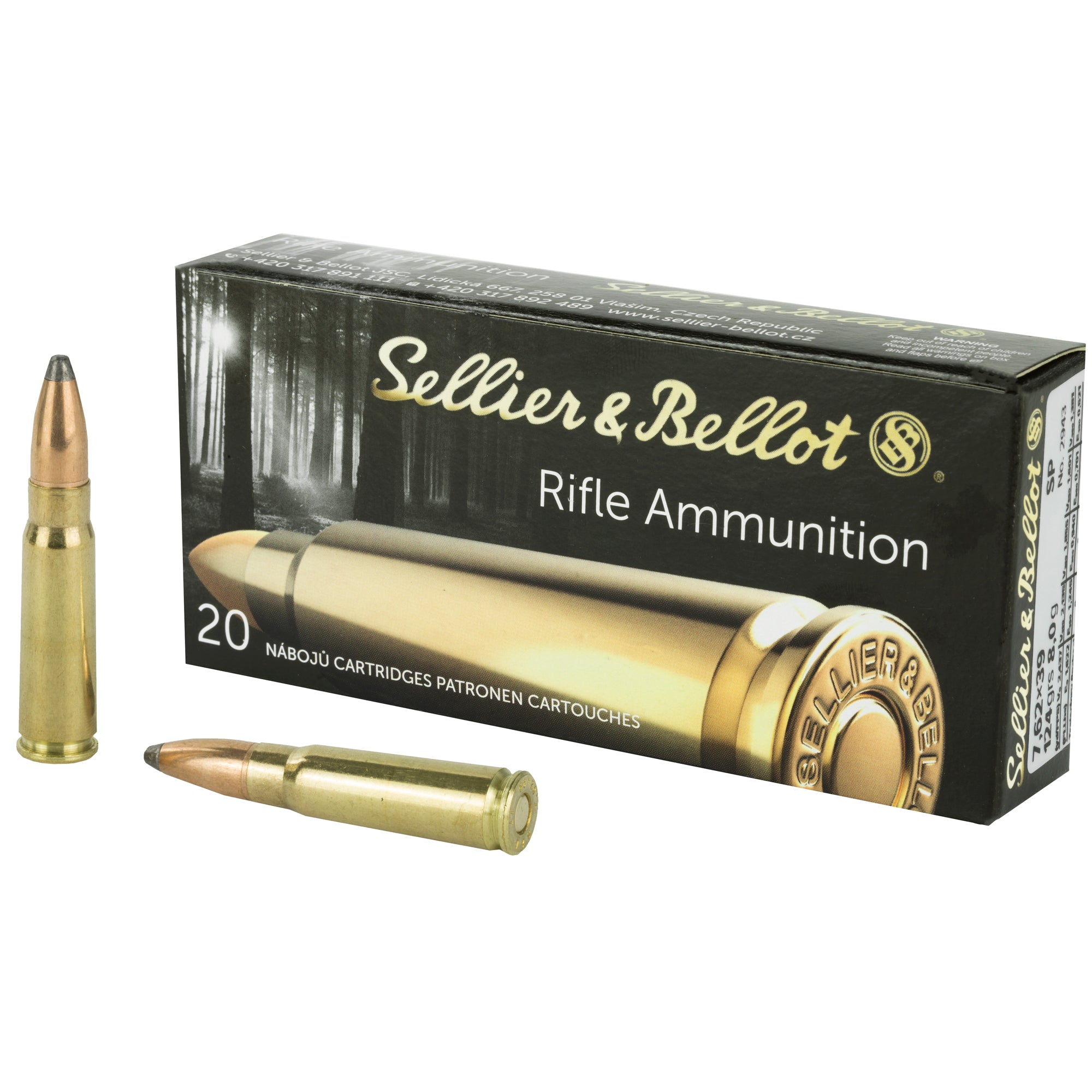 Sellier & Bellot 7.62x39mm Rifle Ammunition, 124 Grain Soft Point, 20 Rounds per Box