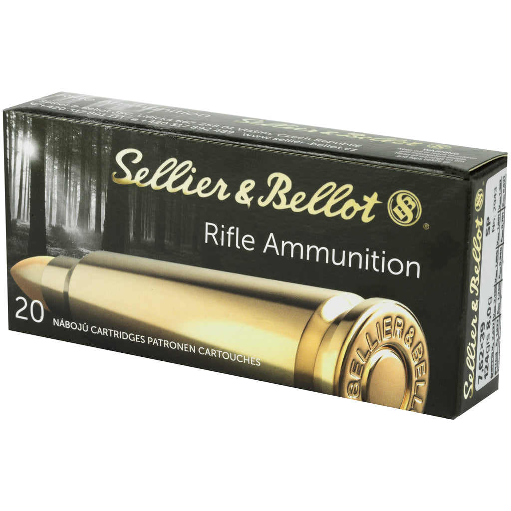 Sellier & Bellot 7.62x39mm Rifle Ammunition, 124 Grain Soft Point, 20 Rounds per Box