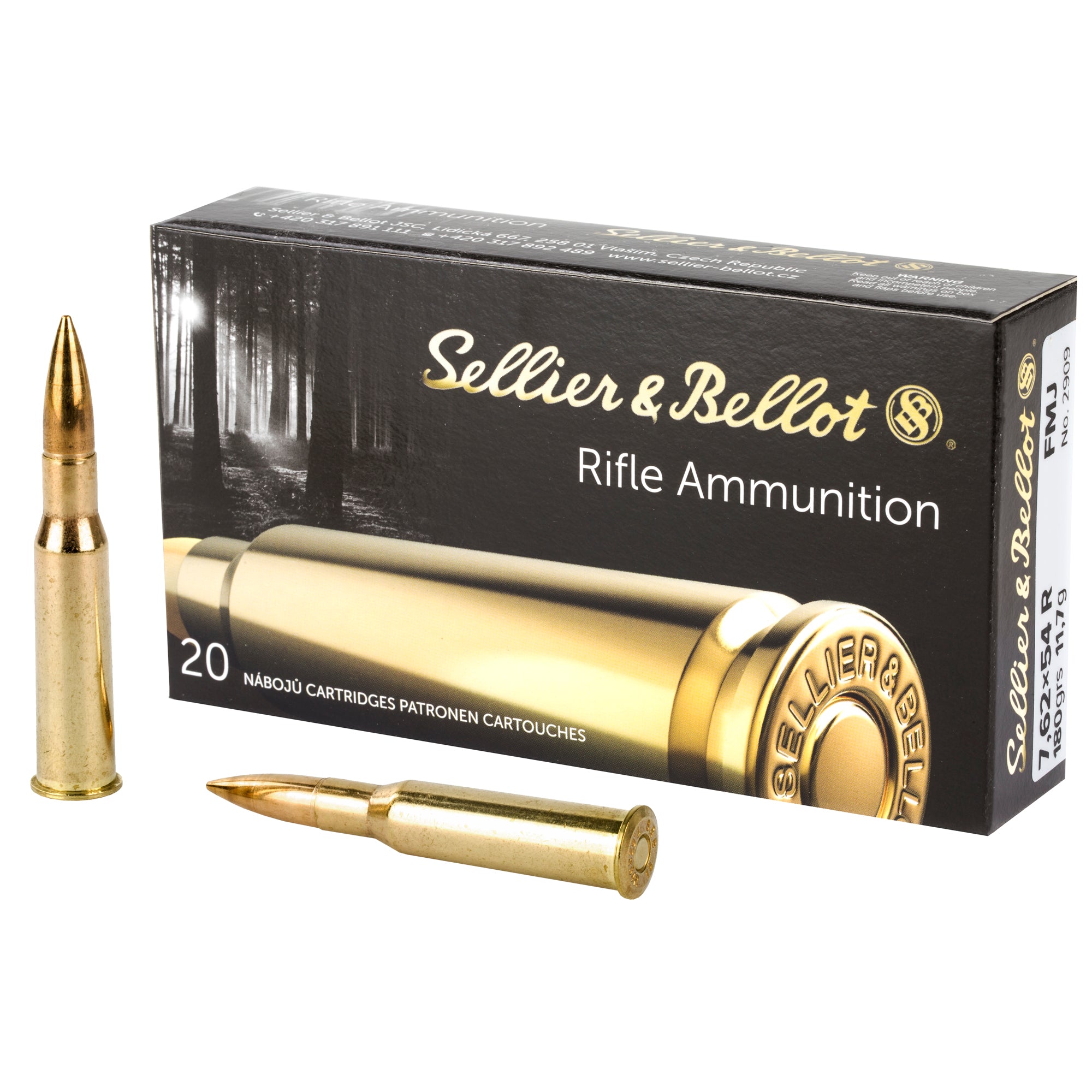 Sellier & Bellot 7.62x54R 180-Grain Full Metal Jacket Rifle Ammunition (20 Rounds per Box)