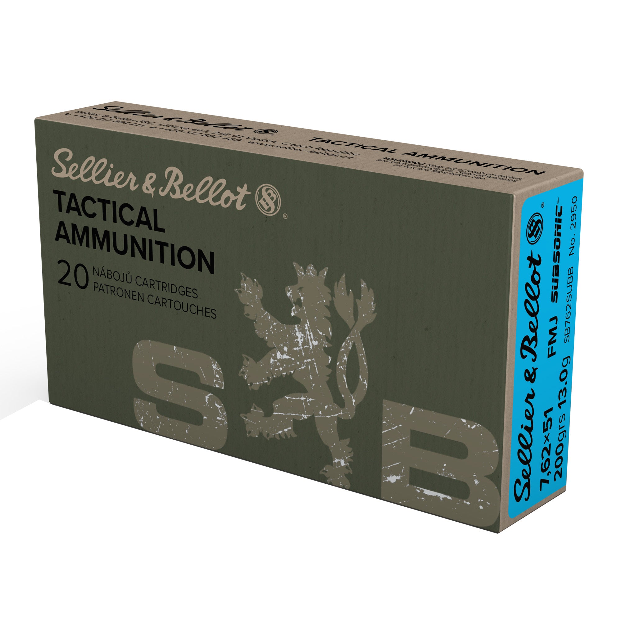 Sellier & Bellot 762 NATO Subsonic 200-Grain Full Metal Jacket Ammunition - 20 Rounds per Box
